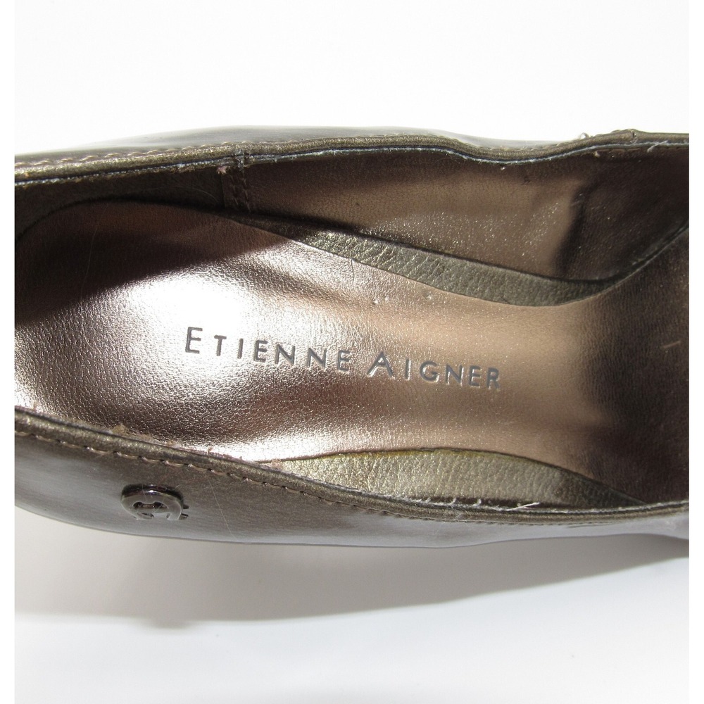 Etienne Aigner Bronze Pumps Faux Patent Leather 2.75 Inch Heel Size 6M - Picture 7 of 7